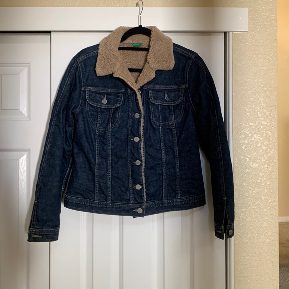 Denim coat with fleece lining